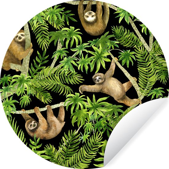 WallCircle - Stickers muraux - Cercle de papier peint - Paresseux - Palmier - Motif - Garçons - Filles - Enfants - Bébé - 100x100 cm - Cercle mural - Autocollant - Papier peint autocollant rond XXL