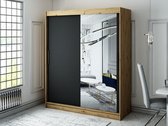 InspireMe - Kledingkast met 2 schuifdeuren, Modern-stijl, Een kledingkast met planken en een spiegel (BxHxD): 180x200x62 - JARED T2 180 Artisan Eik + Zwart Mat