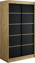 InspireMe - Kledingkast met 2 schuifdeuren, Modern-stijl, Een kledingkast met planken (BxHxD): 120x200x62 - JARED V1 120 Artisan Eik + Zwart Mat met 2 lades
