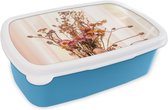 Broodtrommel Blauw - Lunchbox - Brooddoos - Droogbloemen - Stilleven - Kleuren - 18x12x6 cm - Kinderen - Jongen