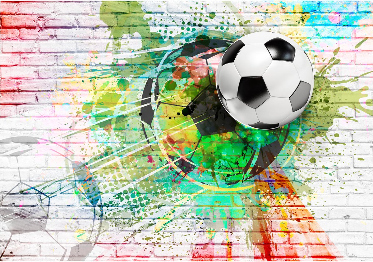 Fotobehangkoning - Behang - Vliesbehang - Fotobehang Graffiti Voetbal - 200 x 140 cm
