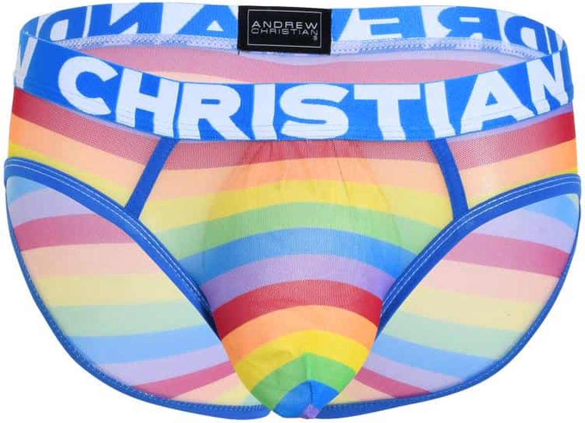 Andrew Christian Pride Sheer Mesh Brief w/ Almost Naked - MAAT L - Heren Ondergoeds (erotisch) - Slip voor Mans (erotisch) - Mannen Mannen Slip