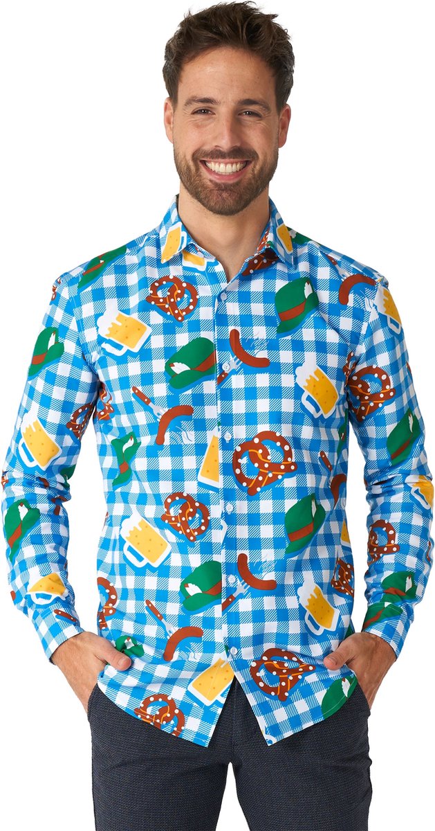 Suitmeister October Check Blue - Heren Overhemd - Carnavalskleding - Oktober Fest - Mix Kleur - Maat L
