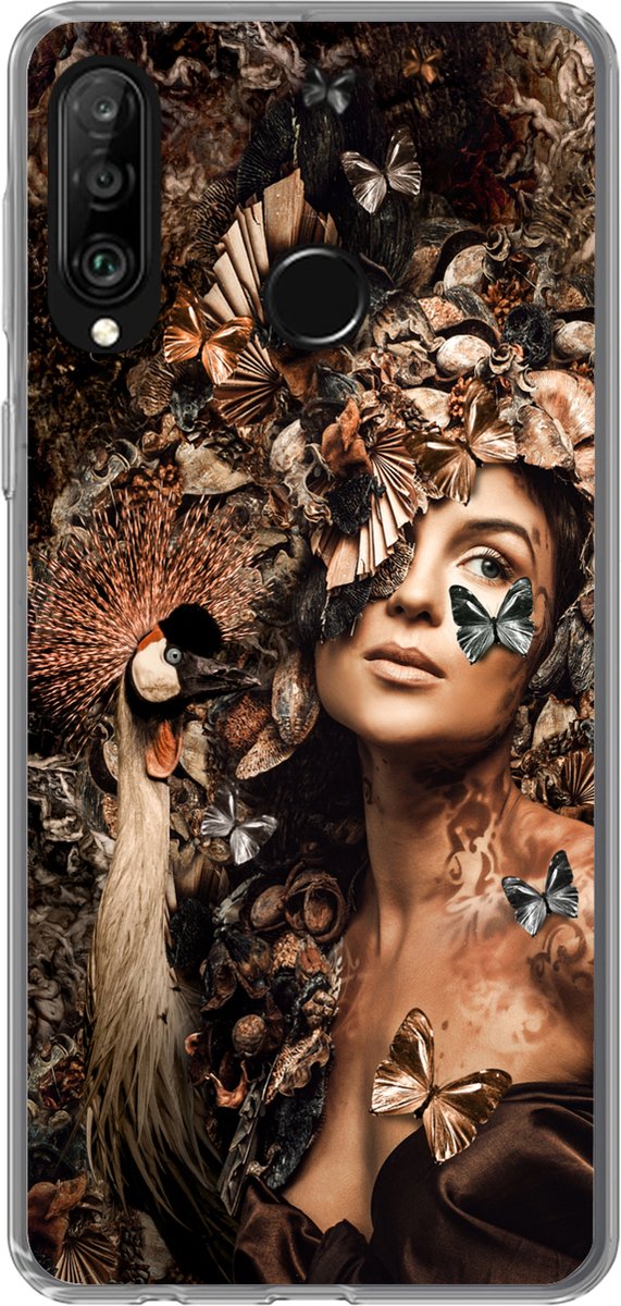 Telefoonhoesje Geschikt voor Huawei P30 Lite hoesje - Luxe - Vrouw - Dieren - Vlinders - Vogels - Siliconen Telefoonhoesje Telefoonhoesje