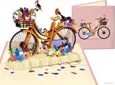 Cartes pop-up Popcards - Vélo décoré joyeux avec des Fleurs et des oiseaux Carte pop-up printemps été Carte de voeux 3D