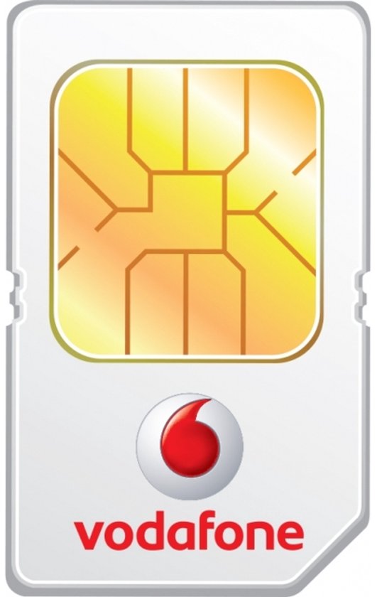 Witte simkaart met gouden chip en Vodafone logo.