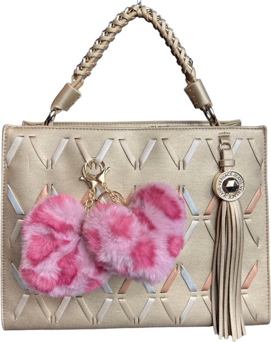 Porte-clés peluche coeur imprimé léopard pendentif de sac rose lilas L 10,5 x L 14,5 cm
