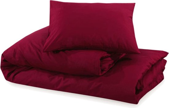 Ensemble de housses de couette en coton bordeaux, comprenant une housse de couette et une taie d'oreiller.
