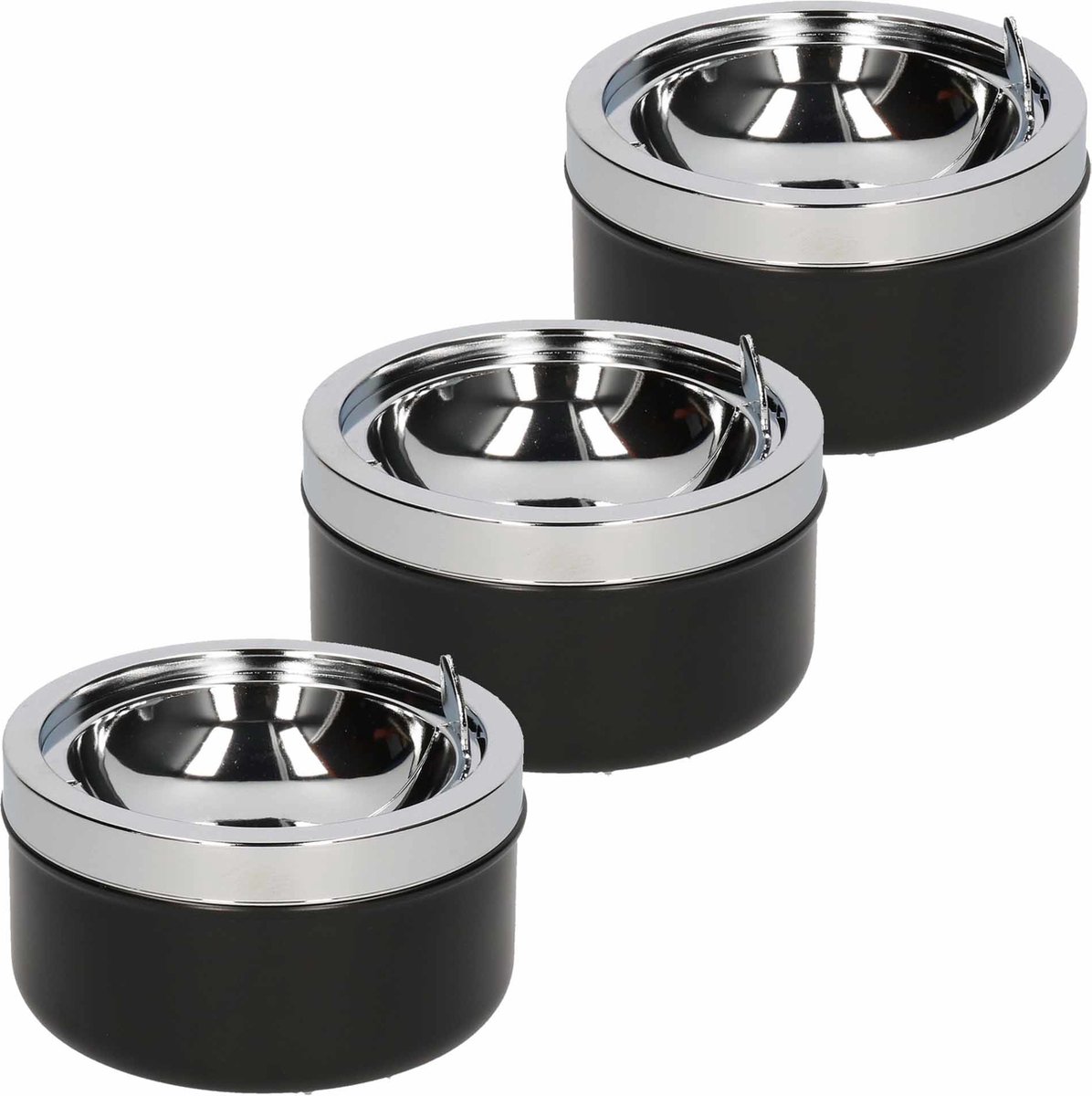 Goedkoopste 3x Klep/terras asbakken zwart 11 cm - Ronde tuin/terras asbak met klep 3 stuks