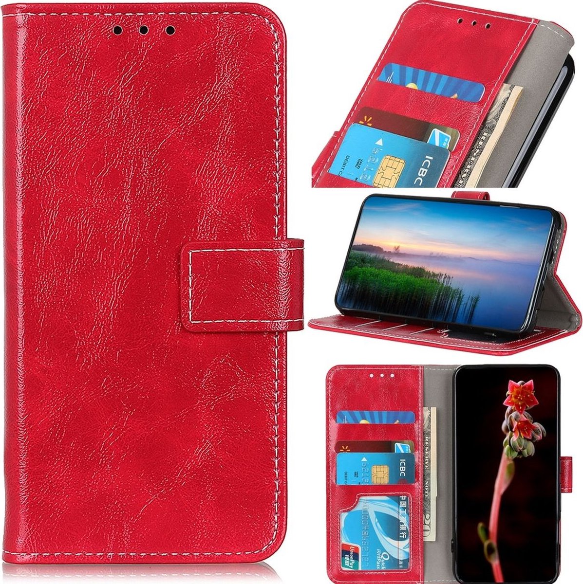 Mobigear Telefoonhoesje geschikt voor OnePlus 10T Hoesje | Mobigear Basic Bookcase Portemonnee | Pasjeshouder voor 3 Pasjes | Telefoonhoesje voor Pinpas / OV Kaart / Rijbewijs - Rood