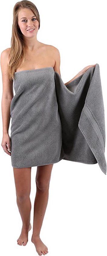 Kilt Da Sauna Per Uomo Sowel® In Cotone, 140x60 Cm, Grigio/blu - Con Chiusura In Velcro E Tasche Con Zip, Comodo E Assorbente