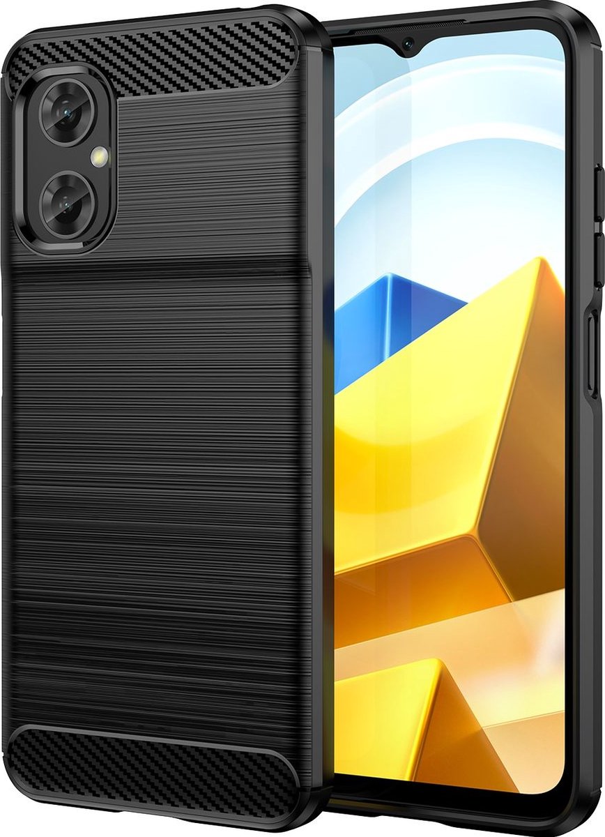 Mobigear Hoesje geschikt voor POCO M5 Telefoonhoesje Flexibel TPU | Mobigear Brushed Slim Backcover | M5 Case | Back Cover - Zwart