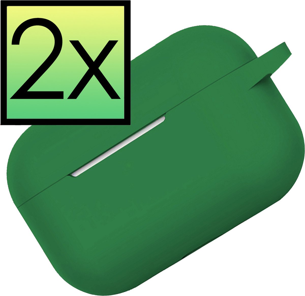 Hoes - 2 Stuks - Geschikt voor Apple Airpods Pro - Siliconen Hoesje met Clip - Silicone Case Cover - Donkergroen