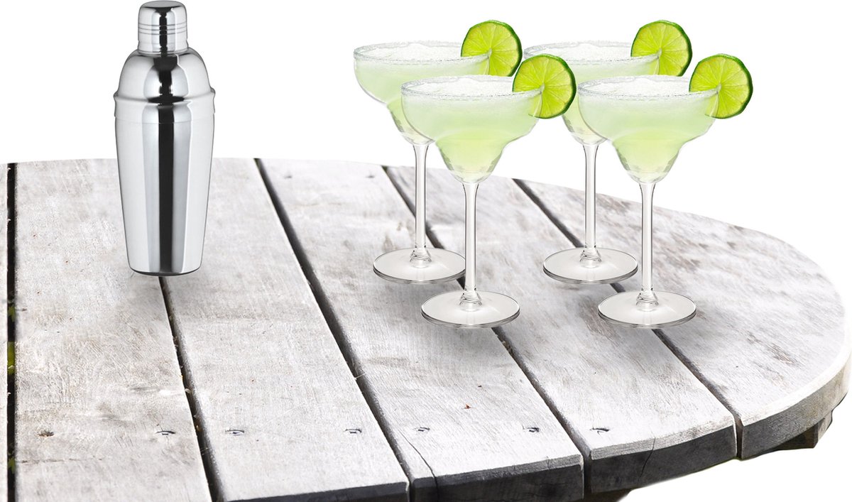 Royal Leerdam - Cocktailshaker 500 ML met 4x Margarita cocktailglazen 300 ml