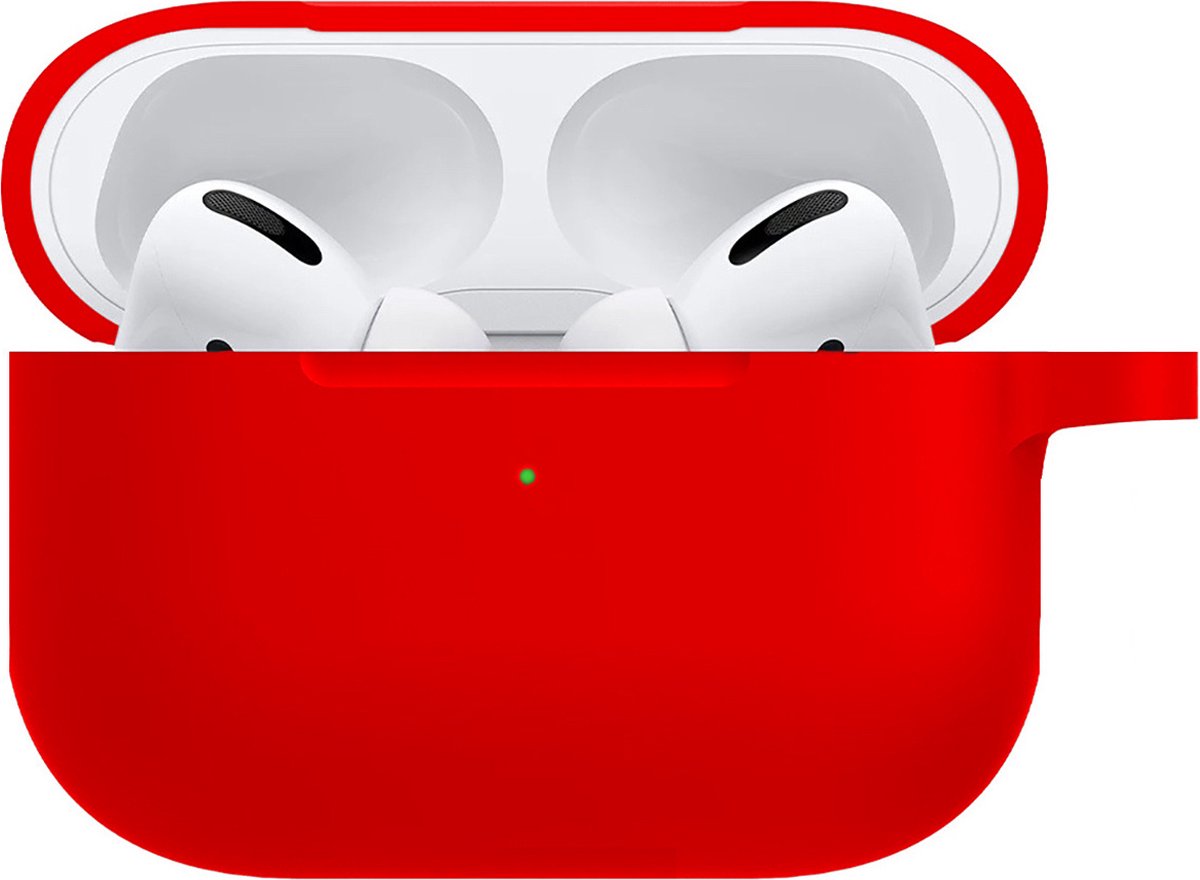 Hoesje - Geschikt voor Apple Airpods Pro - met Clip - Siliconen Hoes - Silicone Case Cover - Rood