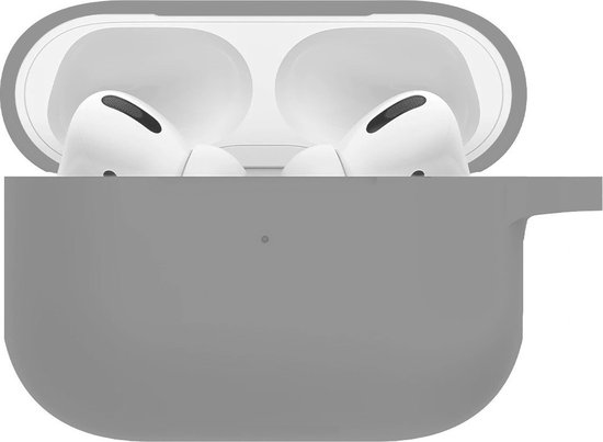 Hoesje - Geschikt voor Apple AirPods Pro 2 - Siliconen Hoes met Clip - Silicone Case Cover - Grijs