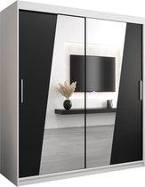 InspireMe - Kledingkast met 2 schuifdeuren, Modern-stijl, Een kledingkast met planken en een spiegel (BxHxD): 180x200x62 - THOR 180 Wit Mat + Zwart