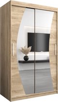 InspireMe - Kledingkast met 2 schuifdeuren, Modern-stijl, Een kledingkast met planken en een spiegel (BxHxD): 120x200x62 - KAHUNA 120 Sonoma Eik met 2 lades