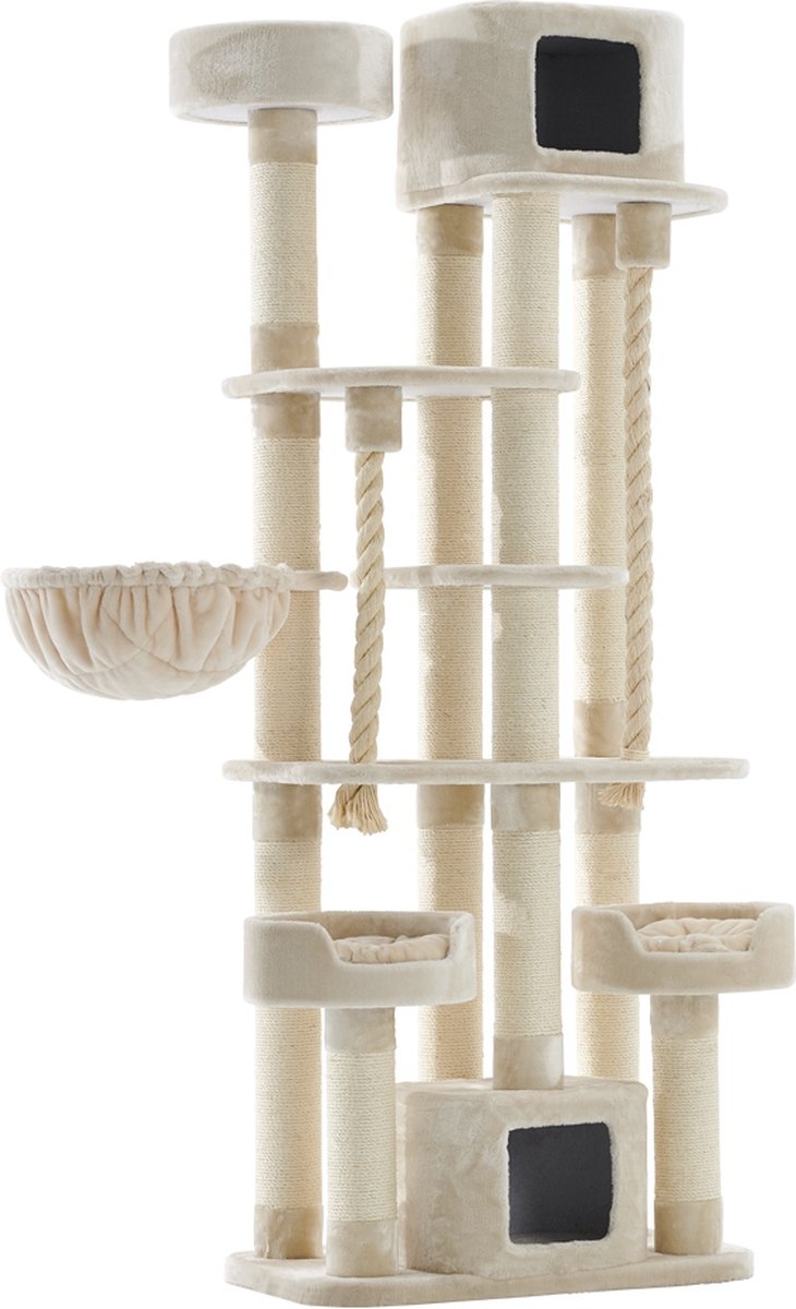 Nobby Krabmeubel Kyla – Krabpaal – Huisje – XXL – Creme – Beige – Touw – Hangmat – Grote Kat – Zware Kat – Maine Coon – 209 cm hoog
