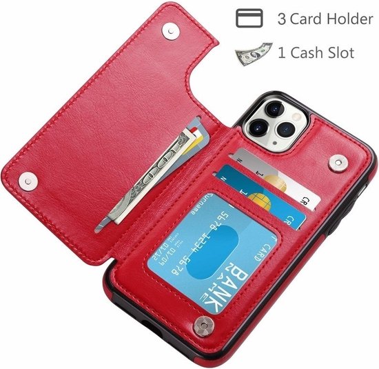 Étui portefeuille ShieldCase Convient pour Apple iPhone 12 / 12 Pro - 6,1 pouces - rouge + protecteur d'écran en verre