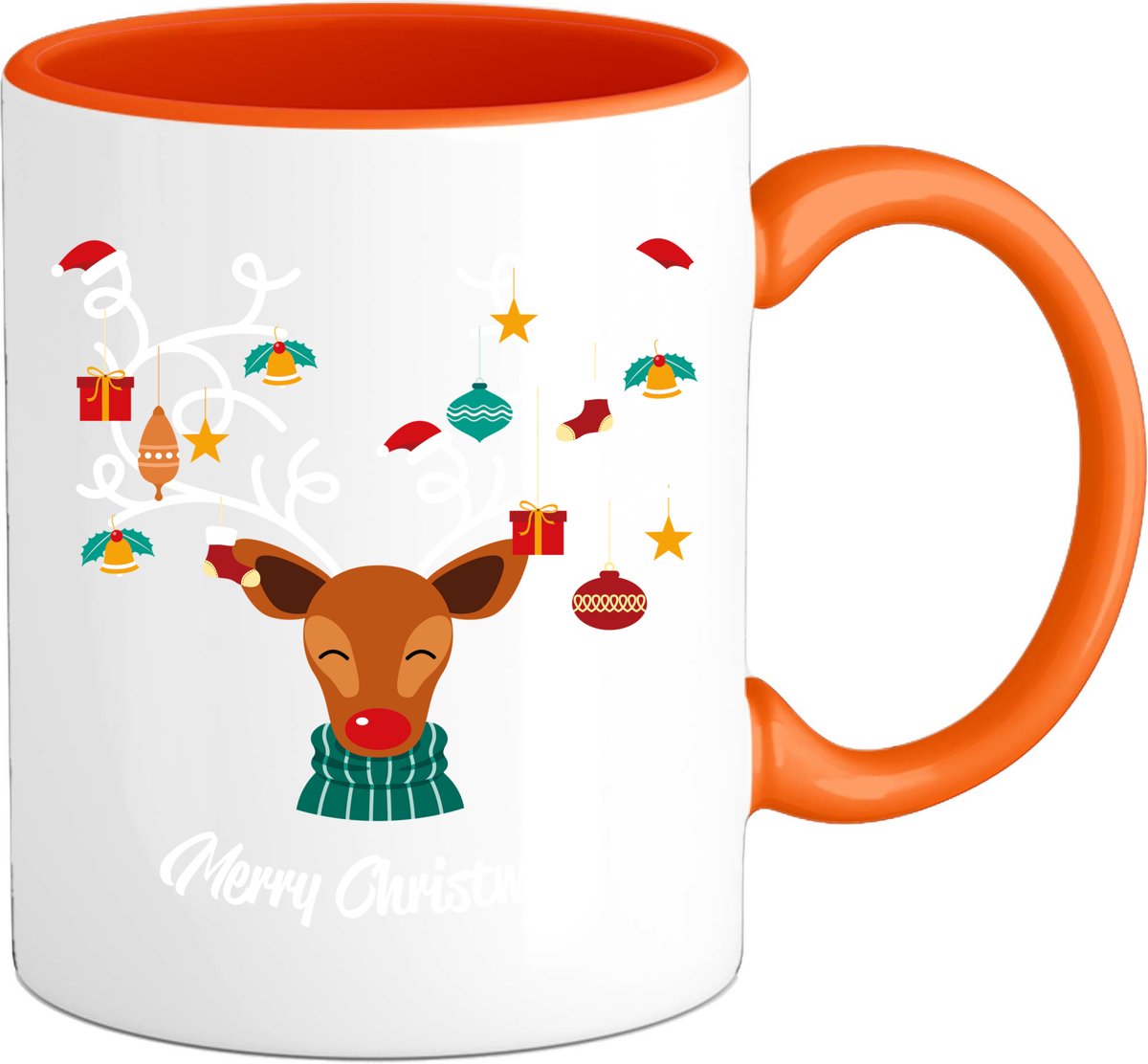 Merry christmas kerstballen gewei - Mok - Oranje