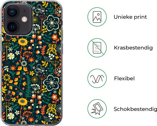 Coque iPhone 12 mini - Filles - Papillon - Plantes - Motifs - Fille - Kids - Enfants - Meiden - Coque de téléphone en Siliconen