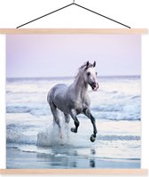 Posterhanger incl. Poster 60x60 cm - Schoolplaat - Paard - Zee - Pastel - Textielposter - Blanke latten