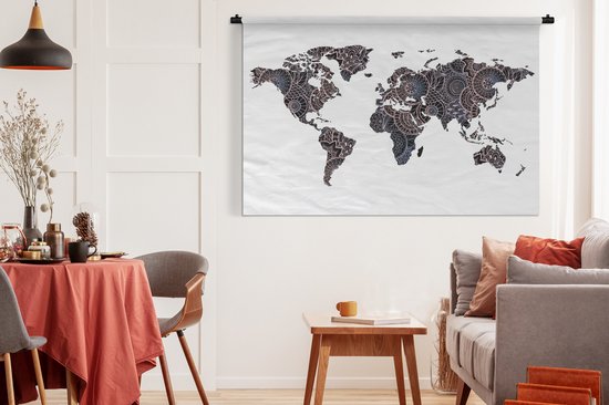 Tapisserie Propres Cartes du monde - Wereldkaart Zwart Rose Tapisserie coton 180x120 cm - Tapisserie avec photo