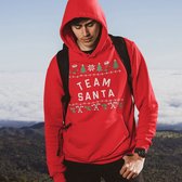 Kerst Hoodie Candy Cane - Met tekst: Team Santa - Kleur Rood - ( MAAT L - UNISEKS FIT ) - Kerstkleding voor Dames & Heren