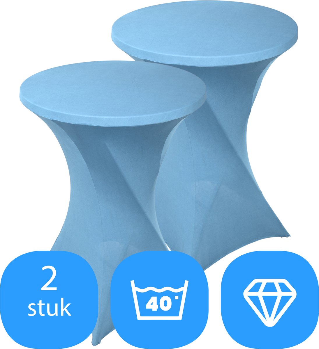Statafelrok Licht Blauw / Baby Blauw x 2 – ∅80-85 x 110 cm – Stretch 2 stuks – Tafelrok voor Statafel – Geschikt voor Horeca Evenementen | Sta Tafel Hoes | Staantafelhoes | Cocktailparty | Trouwerij | FDWB