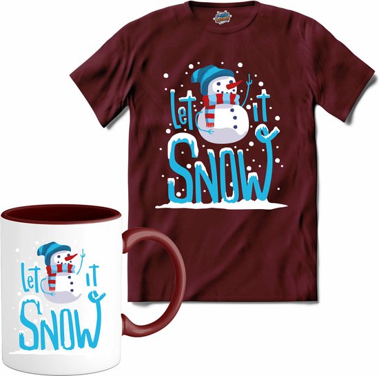 Let it snow - T-Shirt met mok - Heren - Burgundy - Maat XXL