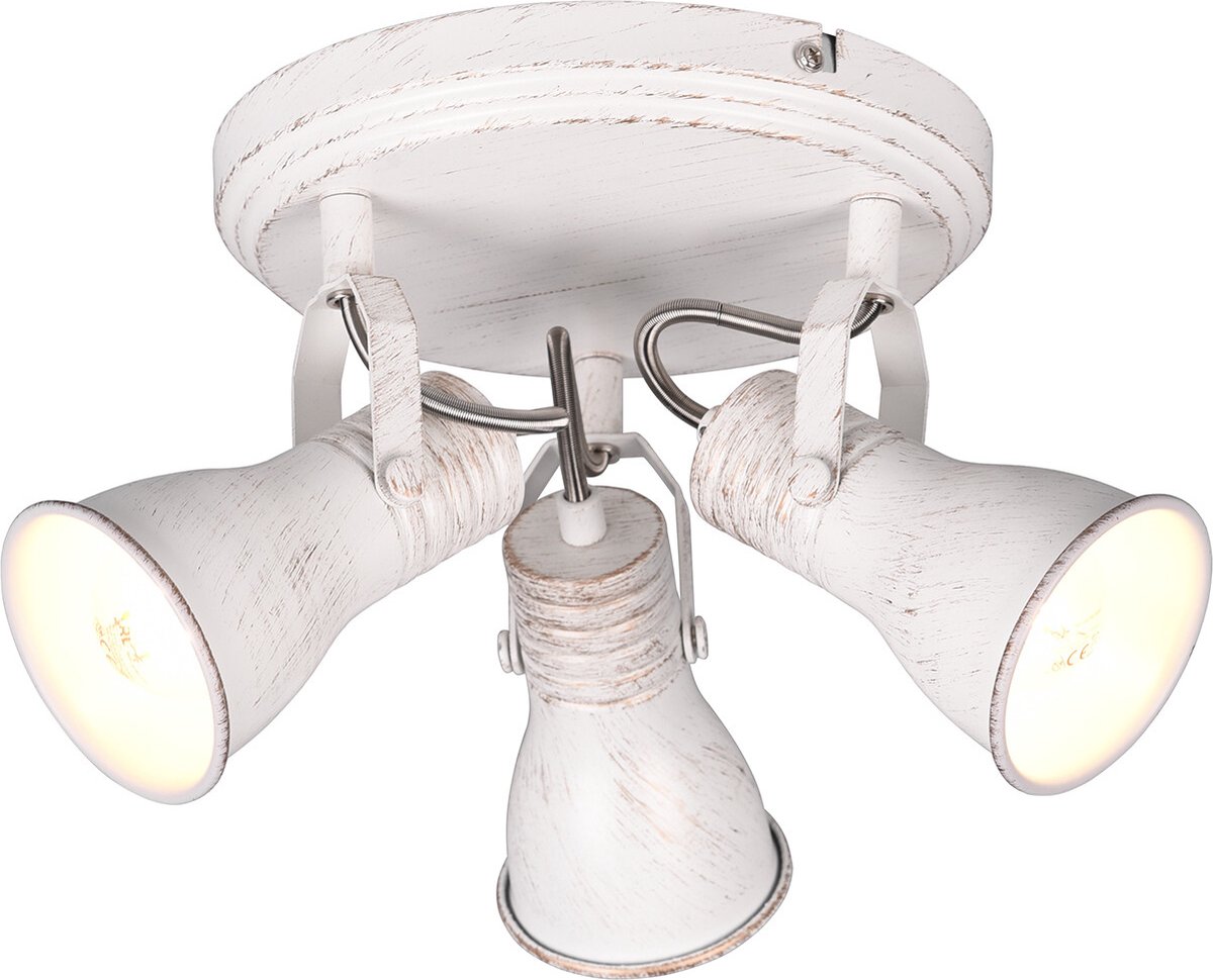 Trio leuchten - LED Plafondspot - Plafondverlichting - E14 Fitting - 3-lichts - Rond - Antiek Wit - Aluminium
