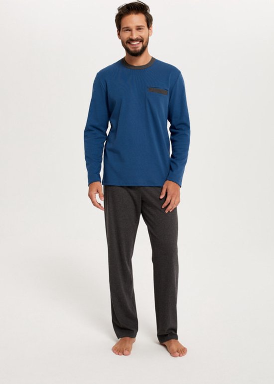 Italian Fashion Jansen- pyjama voor heren - 100% katoen, blauw/grijs XXL