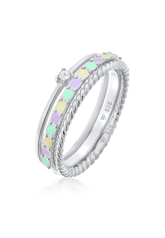 Elli Dames Ring Dames Stapel Set Modern Eenzaam Gedraaid Trend Bont met Email en Kristal in 925 Sterling Zilver Verguld