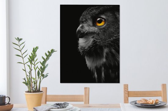 Peinture sur toile - Hibou - Vogel - Zwart - Peintures sur toile - Toile animaux - Toile canvas - 60x80 cm - Décoration murale - Salon