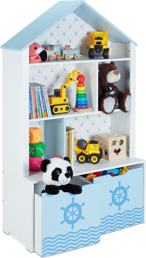 Relaxdays kinderkast huisje - kinderboekenkast - speelgoedkast lades - opbergkast kinderen
