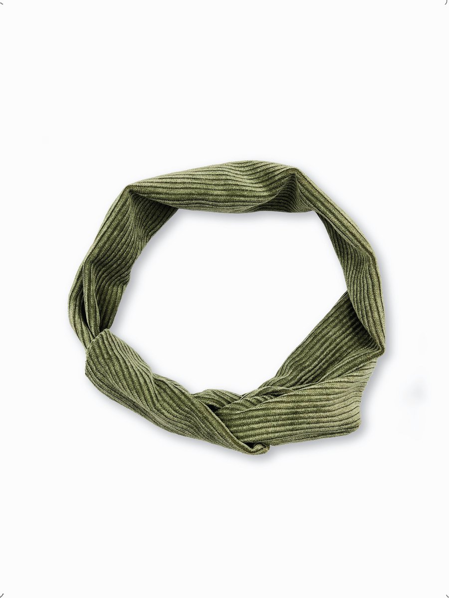 Duurzaam cadeau - Flexibele haarband - Ijzerdraad - Groen ribstof - 90 cm