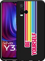 Vivo Y33s Hoesje Zwart Be Yourself - Designed by Cazy