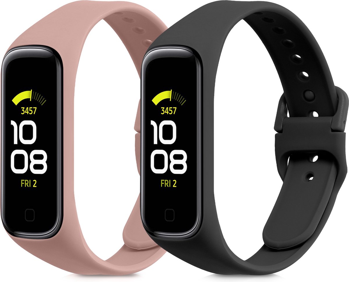 kwmobile 2x horlogebandjes geschikt voor Samsung Galaxy Fit 2 bandje - Smartwatch bandjes van TPU - Activity tracker horloge band in zwart / oudroze