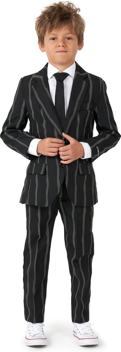 Suitmeister Pinstripe - Jongens Pak - Halloween Kostuum - Glow In The Dark - Zwart Neon - Gangster - 14-16 jaar - Maat XL
