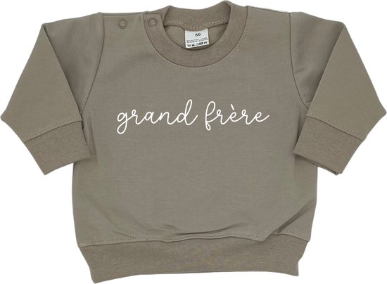 Sweater voor kind - Grand Frère - Beige - Maat 80 - Big Brother - Ik word grote broer - Familie uitbreiding - Boy - Zwangerschapsaankondiging - Zwanger - Pregnant - Pregnancy announcement