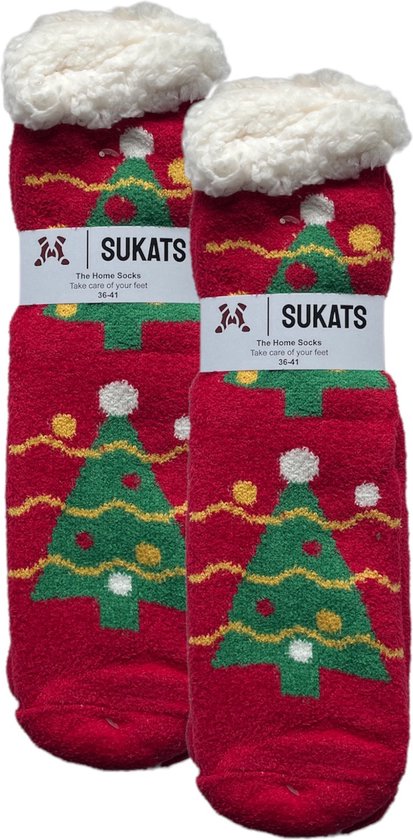 Sukats® Huissokken - Homesocks - Maat 36-41 - Anti-Slip - Fluffy - Dames Huissokken - Kerst - Kerstsokken - Slofsokken - Variant 7 - Meerdere Maten en Varianten