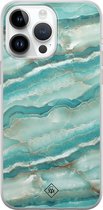 Casimoda® hoesje - Geschikt voor iPhone 14 Pro Max - Mamer Azuurblauw - Siliconen/TPU telefoonhoesje - Backcover - Marmer - Blauw
