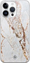Casimoda® hoesje - Geschikt voor iPhone 14 Pro Max - Marmer Goud - Siliconen/TPU telefoonhoesje - Backcover - Marmer - Geel