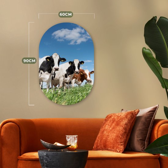 Ovale Mural - Ovale Mural - Décoration murale Plastique - Peinture Ovale - Vaches - Campagne - Pâturage - Nature - Animaux - 60x90 cm - Forme miroir ovale sur plastique
