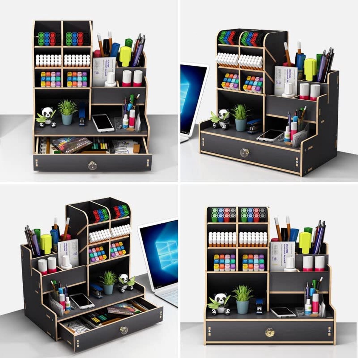 SVNNELP Grote opbergorganizer voor onder bureau tafel lade A4, bureauaccessoires en werkruimteorganisatoren, verborgen zelfklevend onder bureau potloodlade voor kantoor (transparant zwart