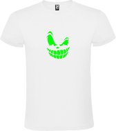 Wit T-Shirt met “ Halloween Spooky Face “ afbeelding Neon Groen Size XXXXL