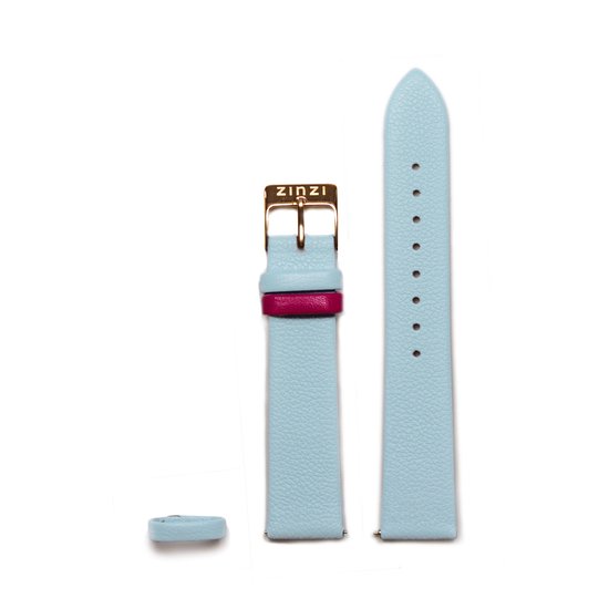 ZINZI Retro leren horlogeband aquablauw rosegoudkleurige stalen sluiting 18mm RETBAND24 bol