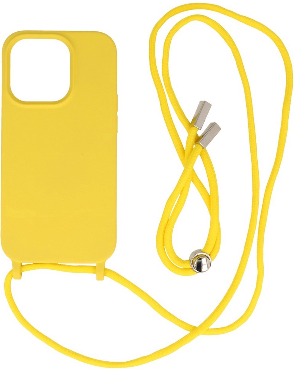 Hoesje met Koord 2.5mm Dikke Back Cover Kleur Geel geschikt voor Iphone 14 Pro