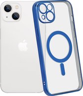ShieldCase telefoonhoesje geschikt voor Apple iPhone 14 Plus hoesje transparant Magneet metal coating - donkerblauw - Backcover case doorzichtig - Shockproof hoesje - Met oplaad ring